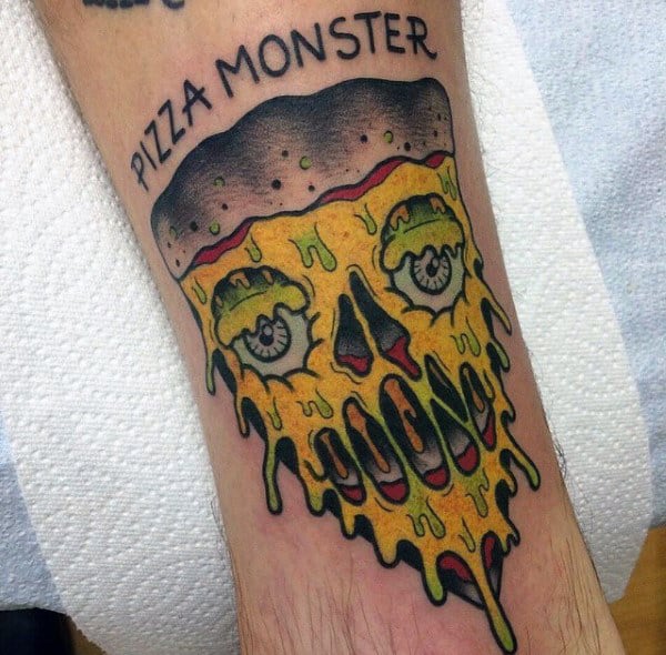 Pizza Monster Modern Mens Creative Tattoo On Arm