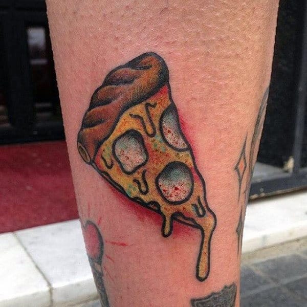 Pizza With Dripping Cheese Food Tattoo Male Forearms