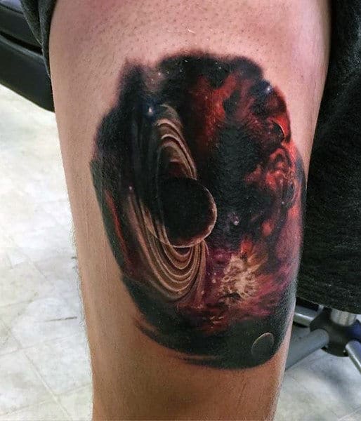 Planet Rings Sky Tattoos For Guys On Leg