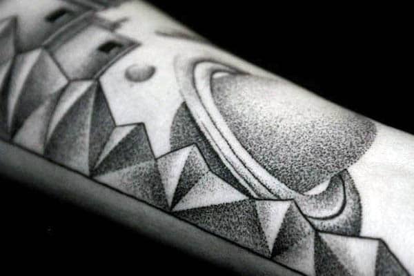 Planet With Mountains Pointillism Mens Tattoo