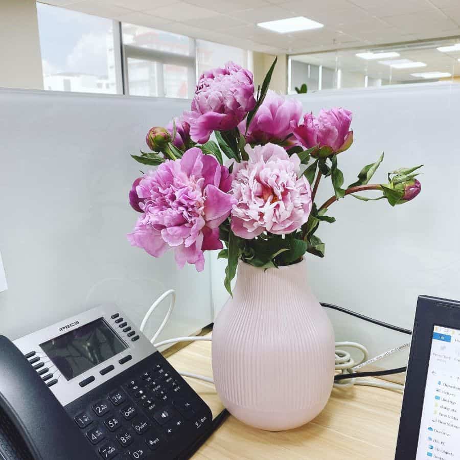 pink vase office desk 