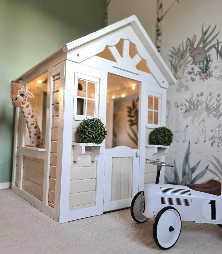 kids white playhouse in playroom