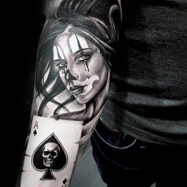 Playing Card With Female Portrait Mens Chicano Tattoo Sleeve