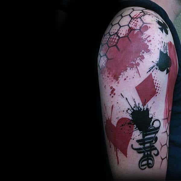 Playing Cards Trash Polka Guys Upper Arm Tattoos