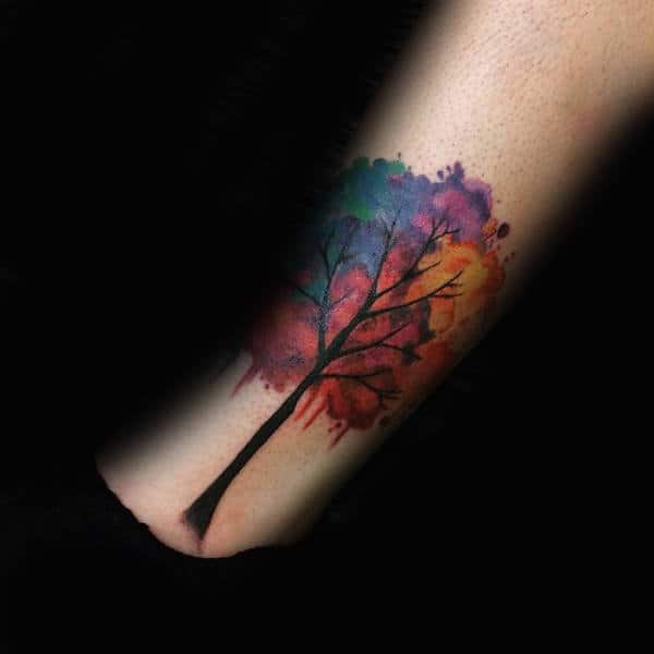 Plethora Of Colors Watercolor Tree Tattoo Male Forearm
