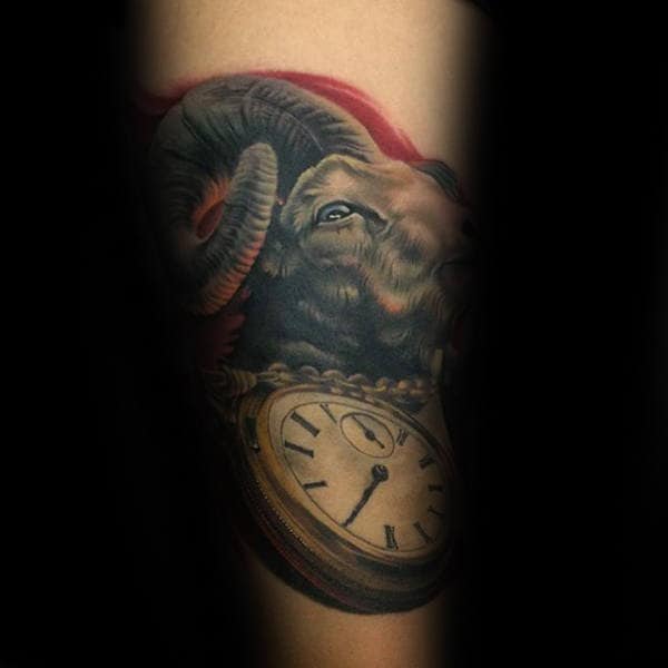 Pocket Watch 3d Mens Goat Arm Tattoos