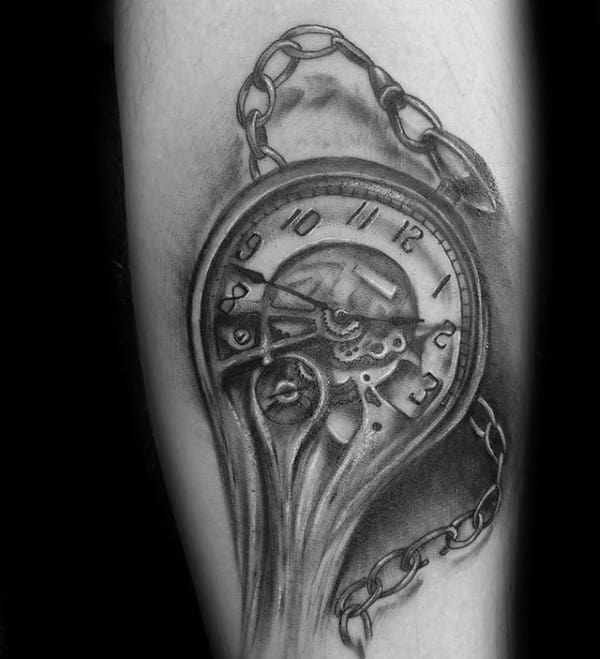 Pocket Watch Mens Melting Clock Forearm Tattoo
