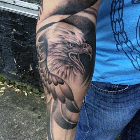 Pointy Beaked Bald Eagle Tattoo Guys Forearms