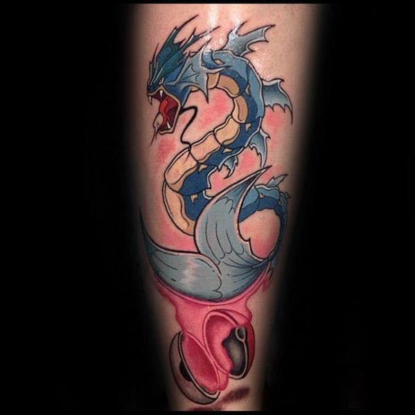 Pokeball With Gyarados Mens Pokemon Forearm Tattoo