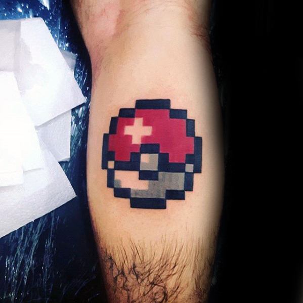 Pokemon Pokeball Leg Calf Pixel Tattoos For Males