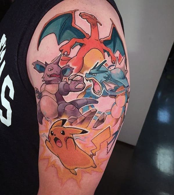 Pokemon Themed Mens Gyarados Tattoo On Upper Arm