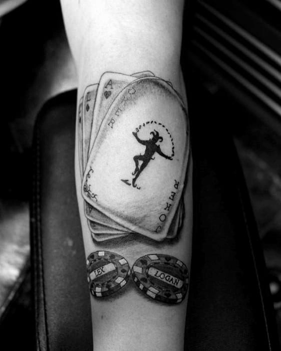Poker Chip Male Tattoos On Forearm
