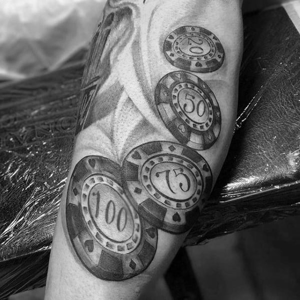 Poker Chip Shaded Leg Tattoos For Gentlemen
