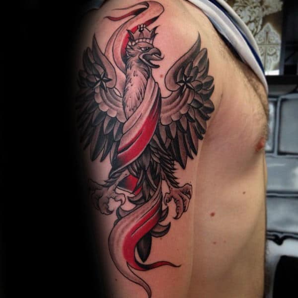 Polish Flag With Eagle Male Arm Tattoo Designs