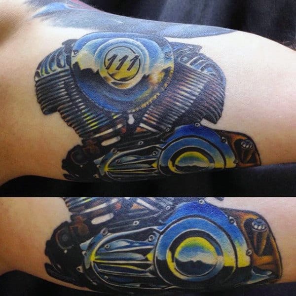 Polished Chrome Engine Biker Mens Arm Tattoo