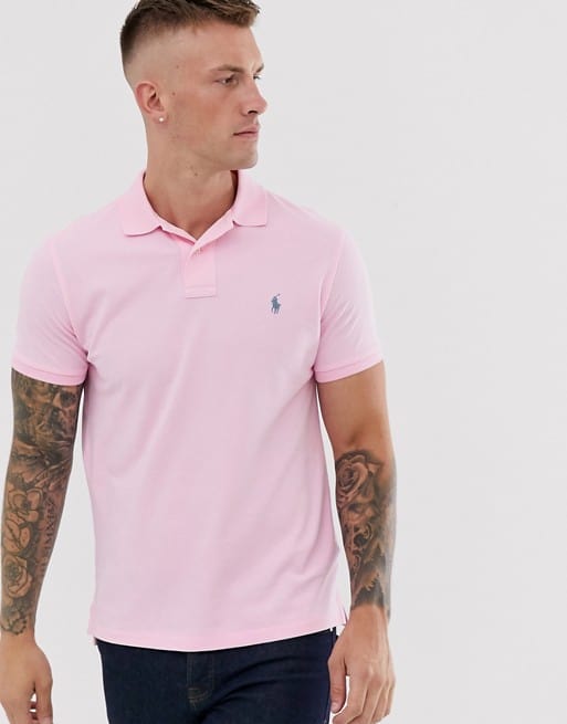 polo ralph lauren pique polo custom regular fit player logo in pink