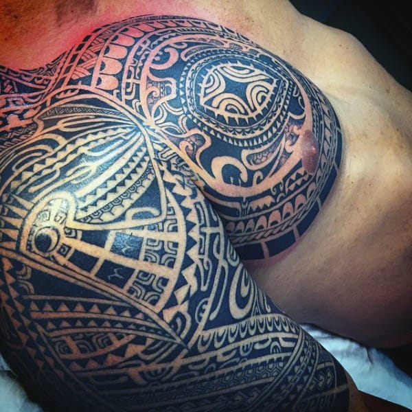 Polynesian Guys Half Sleeve Tribal Turtle Tattoos
