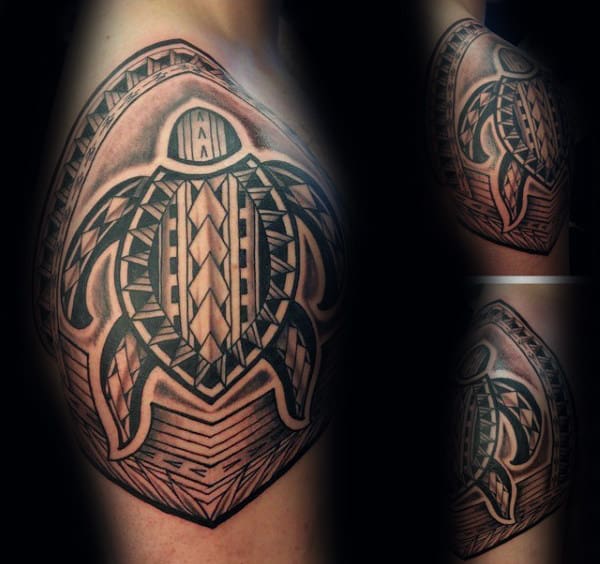 Polynesian Guys Quarter Sleeve Awesome Tribal Turtle Tattoos