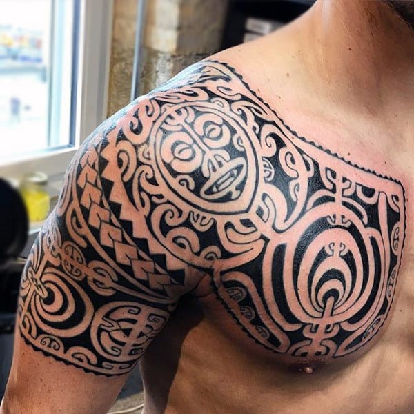 Polynesian Maori Mens Shoulder Tattoo