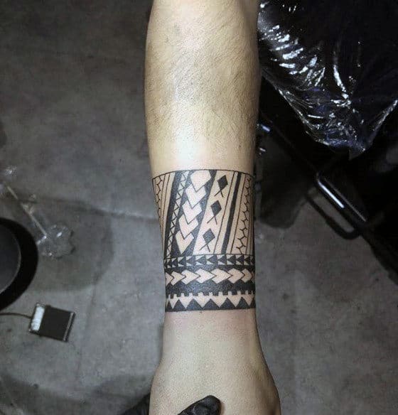 Polynesian Mens Tribal Forearm Band Tattoo