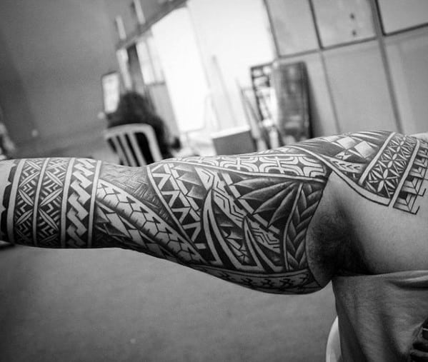 Polynesian Sleeve Male Unique Tattoo Design On Arm