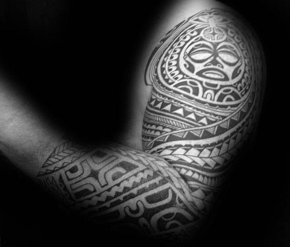 Polynesian Sun Guys Pattern Full Sleeve Tattoo Ideas