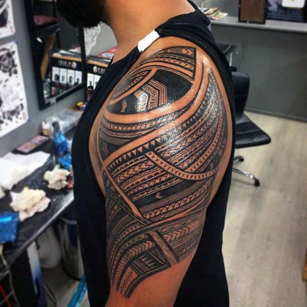 Polynesian Traditional Mens Tribal Tattoo Half Sleeve Design