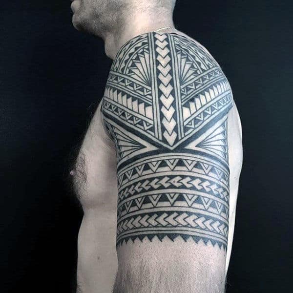 Polynesian Tribal Arm Half Sleeve Tattoo Designs On Guys