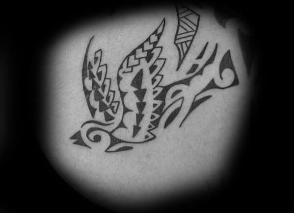 Polynesian Tribal Bird Sparrow Mens Back Tattoo Ideas