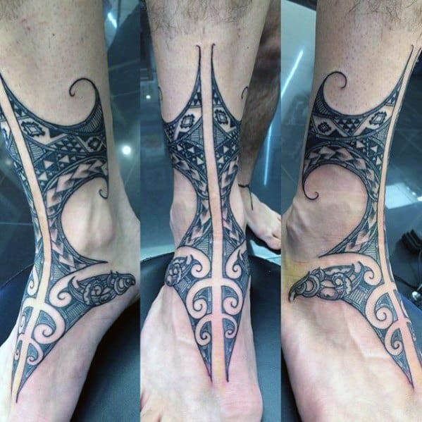 Polynesian Tribal Mens Ankle Tattoo
