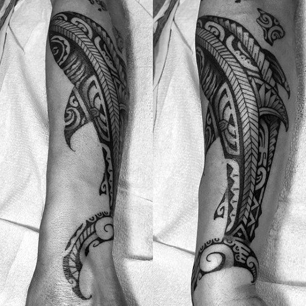 Polynesian Tribal Shark Male Forearm Tattoo