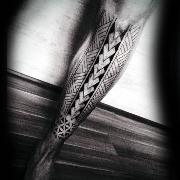 Polynesian Tribal Shin Tatoos For Men