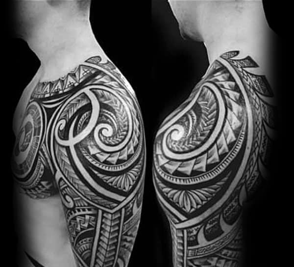 Polynesian Tribal Shoulder Tattoo Art Ideas For Guys