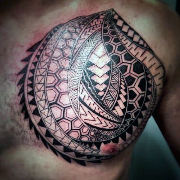 Polynesian Tribal Tattoo On Chest