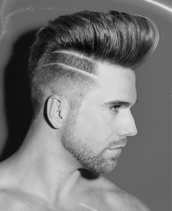Pompadour Mens Trendy Hairstyle With Shaved Lines