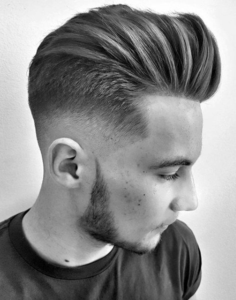 Pompadour Quiff Haircut For Men With Skin Fade On Sides