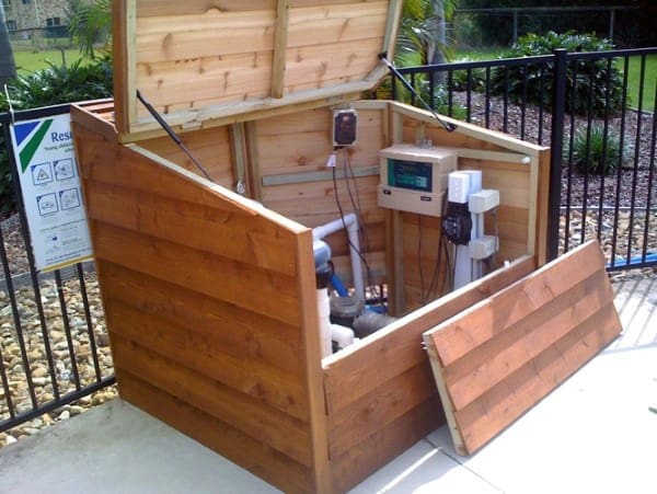 wood pool equipment enclosure