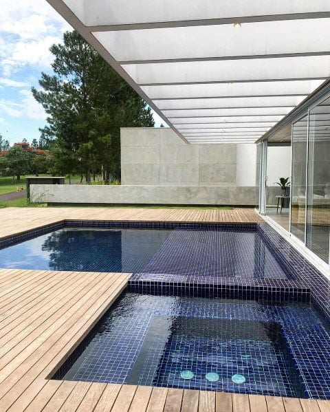 outdoor wood deck pool and spa