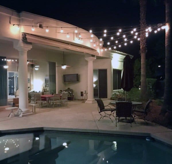 Pool Patio String Light Design Idea Inspiration