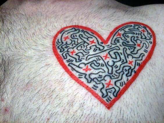 Pop Art Heart Mens Chest Tattoos
