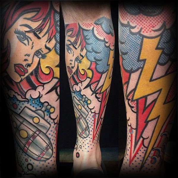 Pop Art Mens Leg Sleeve Tattoos