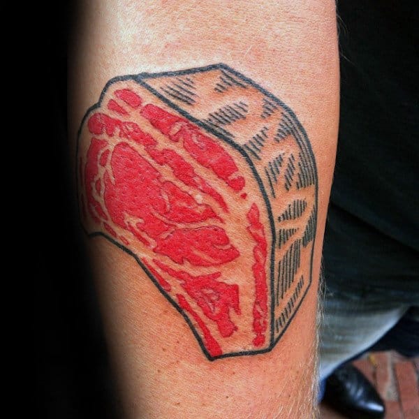 Pop Art Steak Meat Mens Arm Tattoo