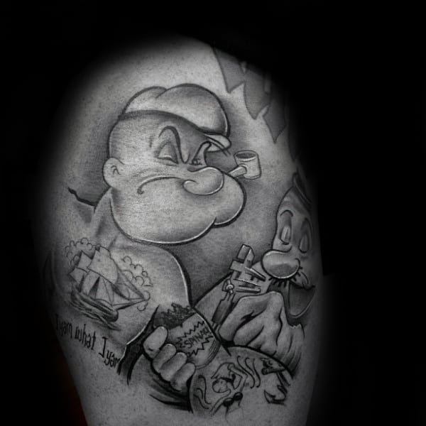 Popeye Getting Tattoo Of Spinach Can On Arm Male Tattoo Ideas