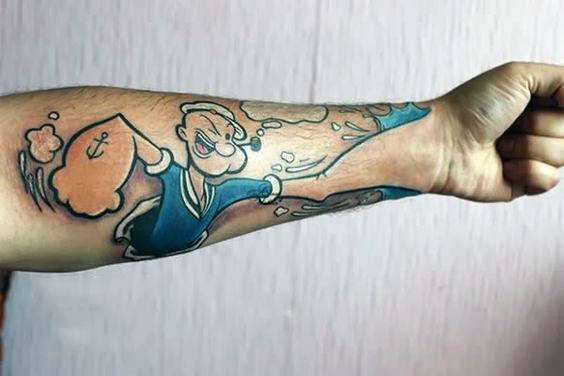 Popeye Punching Hand Mens Optical Illusion Forearm Tattoo Design