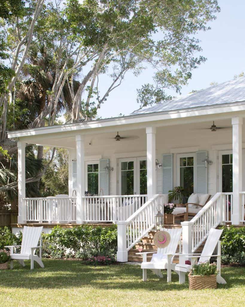 white modern farmhouse home with front porch 