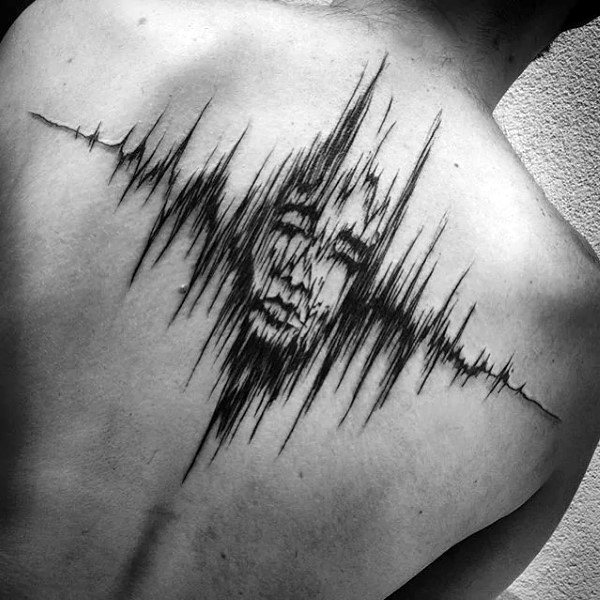 Portrait Back Soundwave Male Tattoo Ideas