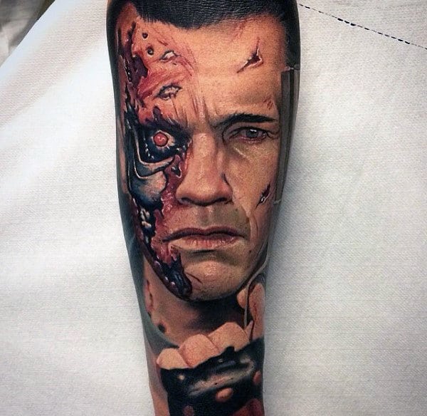Portrait Mens Terminator Sleeve Tattoos