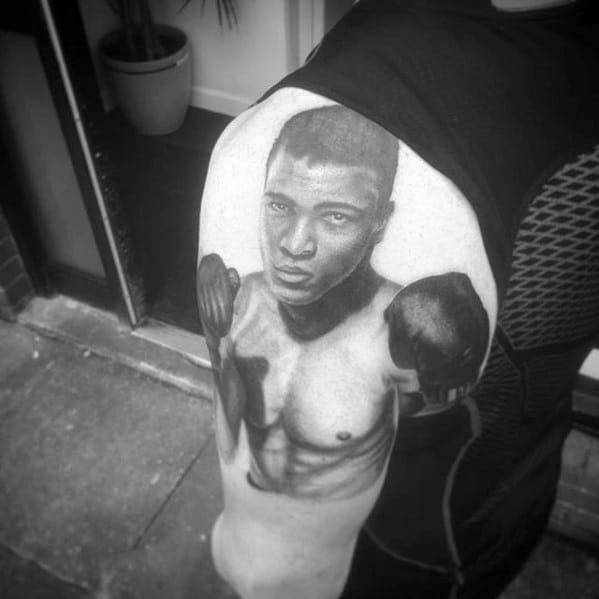 Portrait Muhammad Ali Arm Tattoo Design On Man