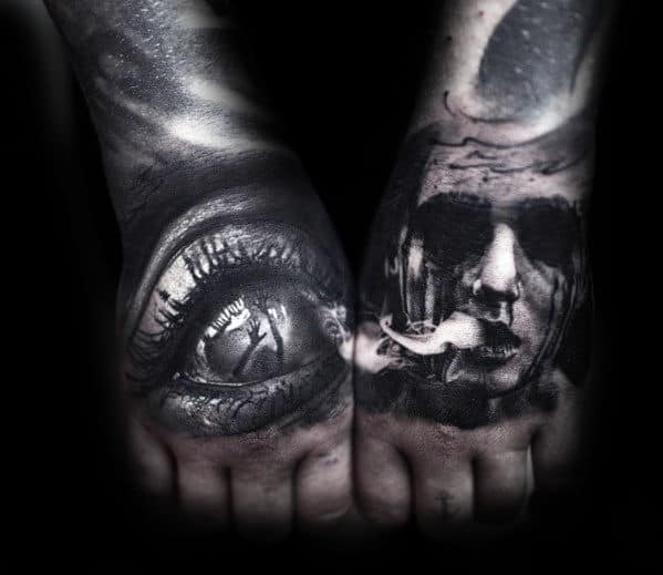 Portrait With Eye Guys Creepy 3d Hand Tattoos