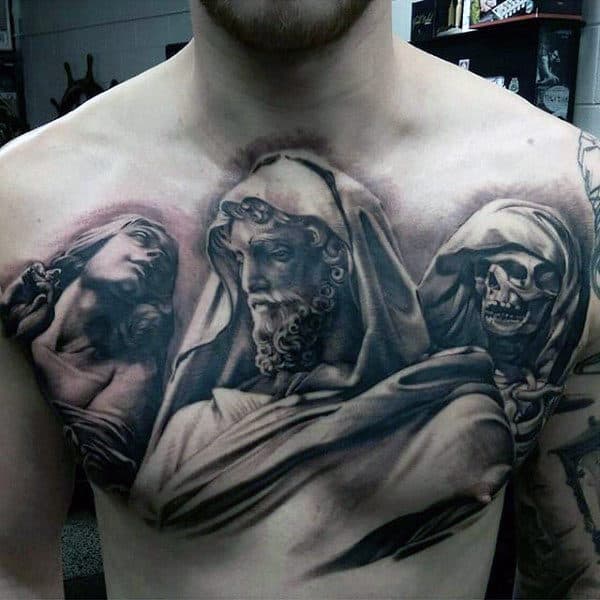 Portraits Black Ink Mens Chest Tattoos